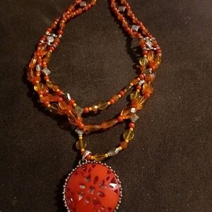 Avon Multistrand Necklace with Red and Orange Beads
